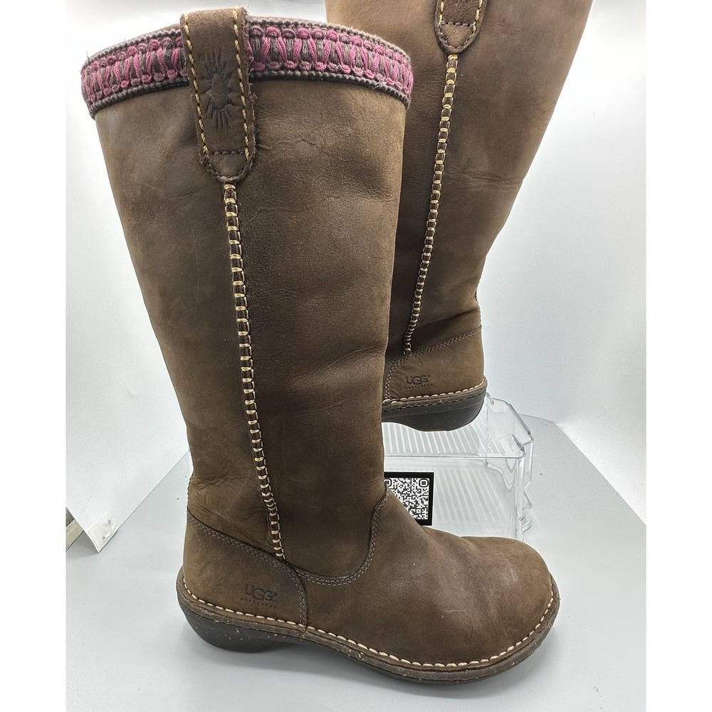 Ugg Tall Boots Leather Sheepskin Brown F8809G SN: 5139 Women's Size 7US